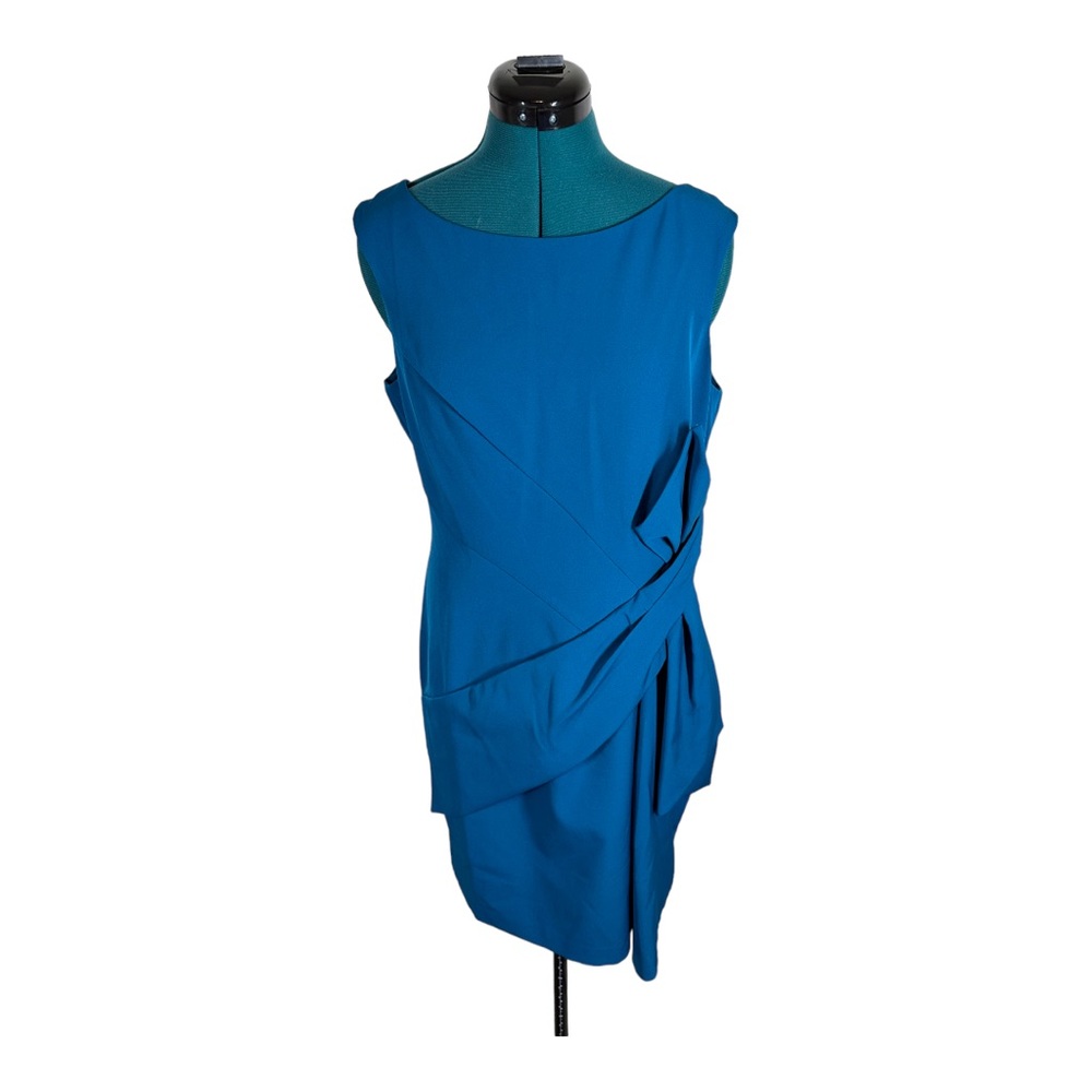 Eliza J SIDE DRAPE LAGUNA CREPE COCKTAIL DRESS IN TEAL NWOT - Picture 5 of 11